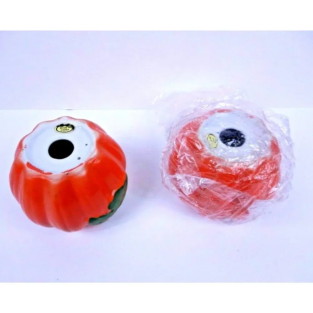 Vintage Hermitage Pottery Ceramic Fall Halloween Pumpkin Candle Holders New Box